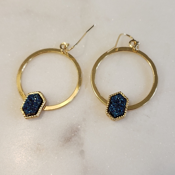 New Anthropologie Gold Druzy Earrings - Picture 2 of 4